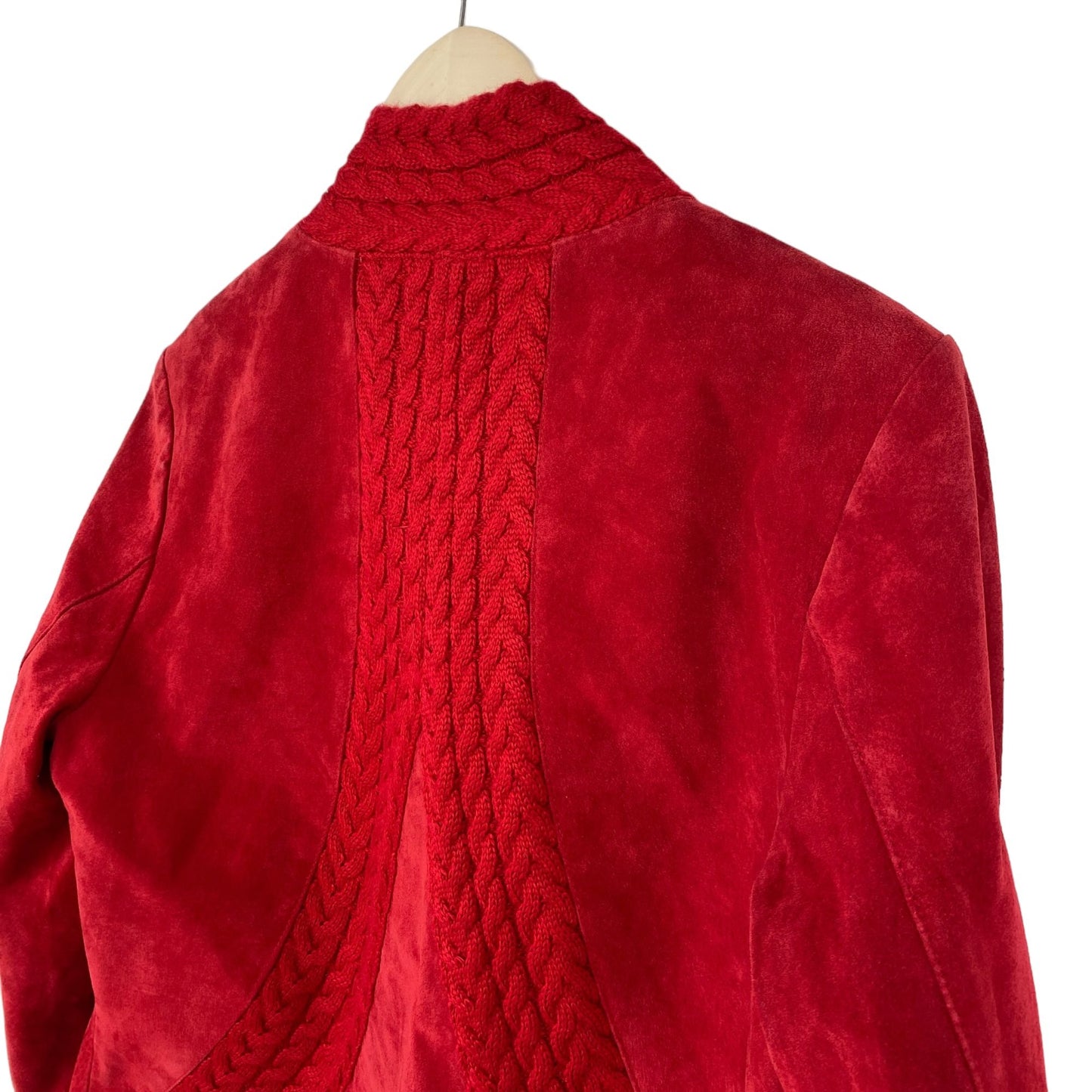 Coldwater Creek Womens PM Red Suede Jacket Button Loop Closure Crotchet Accent