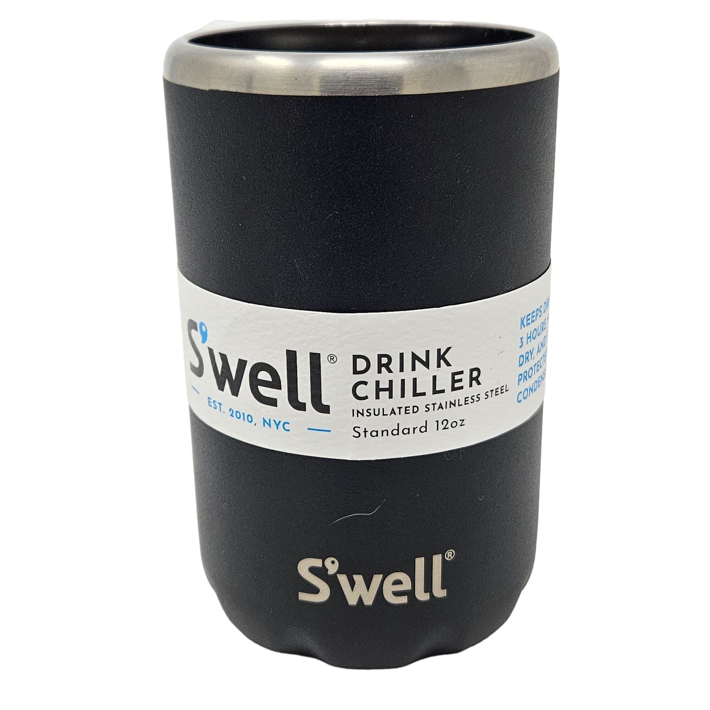 NEW Swell Insulated Stainless Steel Drink Chiller 12 oz Can Bottles Black Koozie