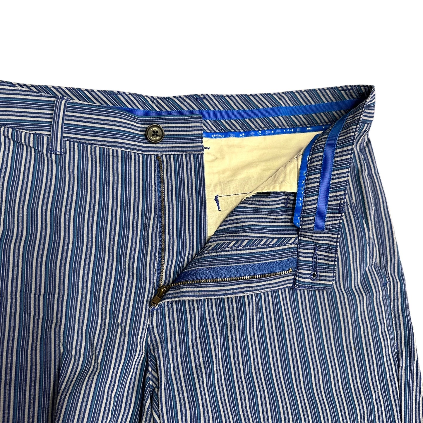 Tommy Bahama Mens 33 Blue Seersucker Striped Shorts Stretch Flat Front Golf