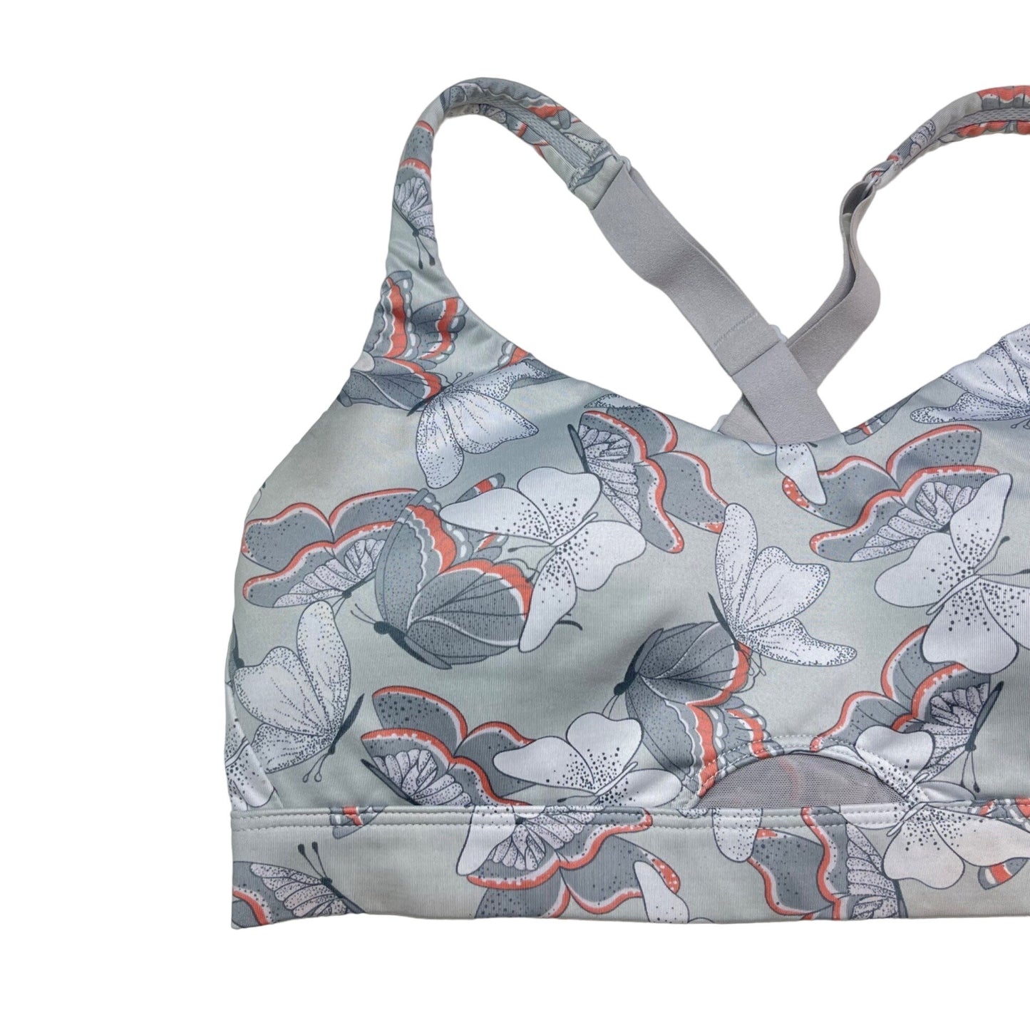 Victoria's Secret M Gray Sports Bra Butterfly Print Crisscross Back Adjustable