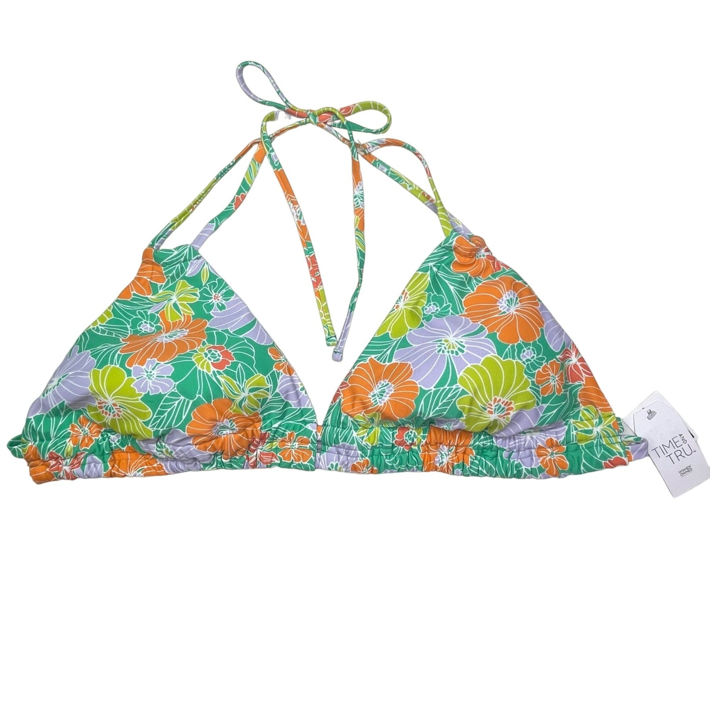 NWT Time and Tru 3X Floral String Bikini Mid Rise Bottoms Bright Green Swimwear