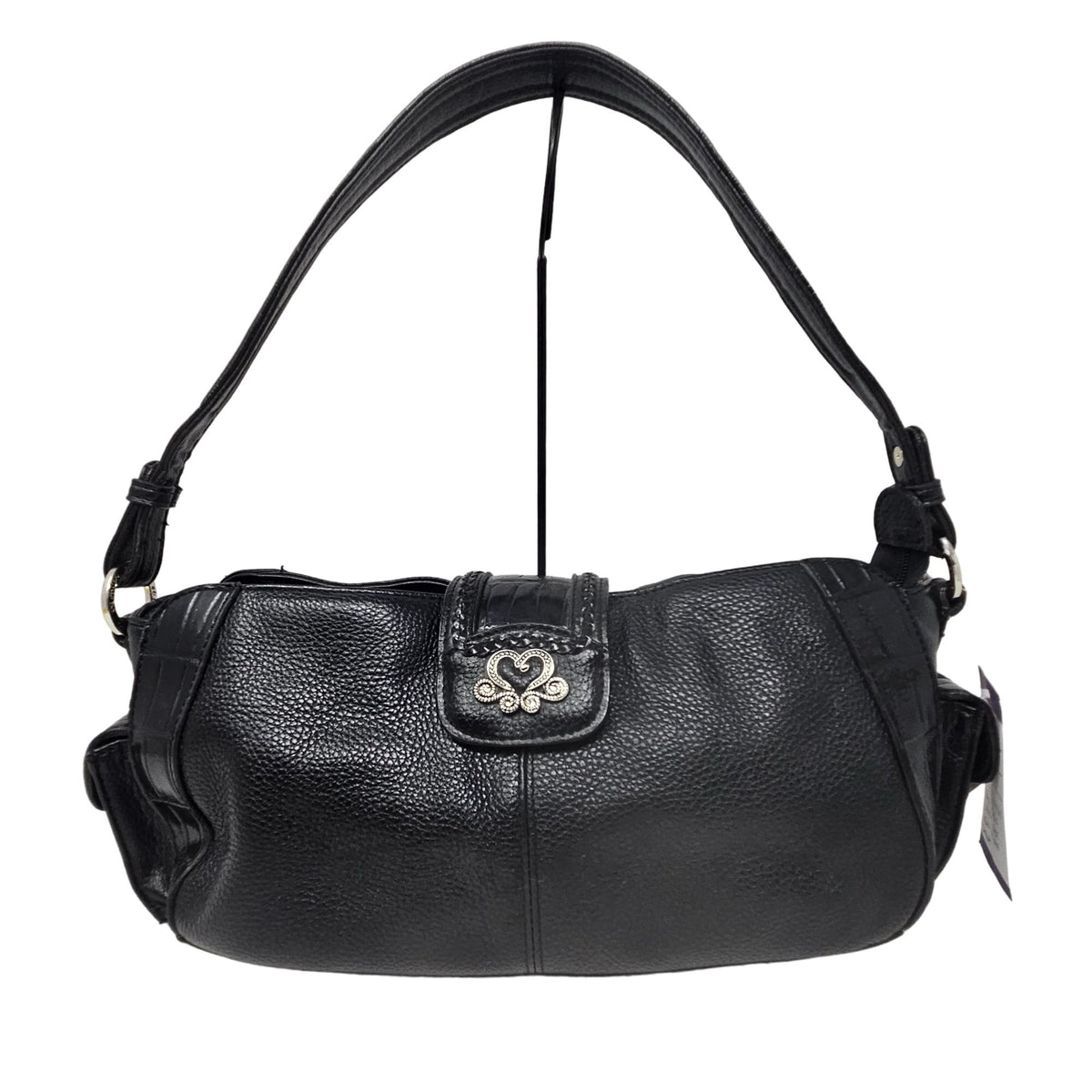 M.C. Marc Chantal Leather Purse Black Barrell Baguette Handbag Croco Gator Heart
