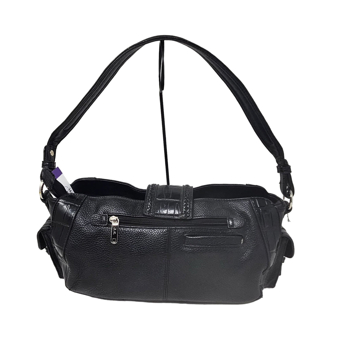 M.C. Marc Chantal Leather Purse Black Barrell Baguette Handbag Croco Gator Heart