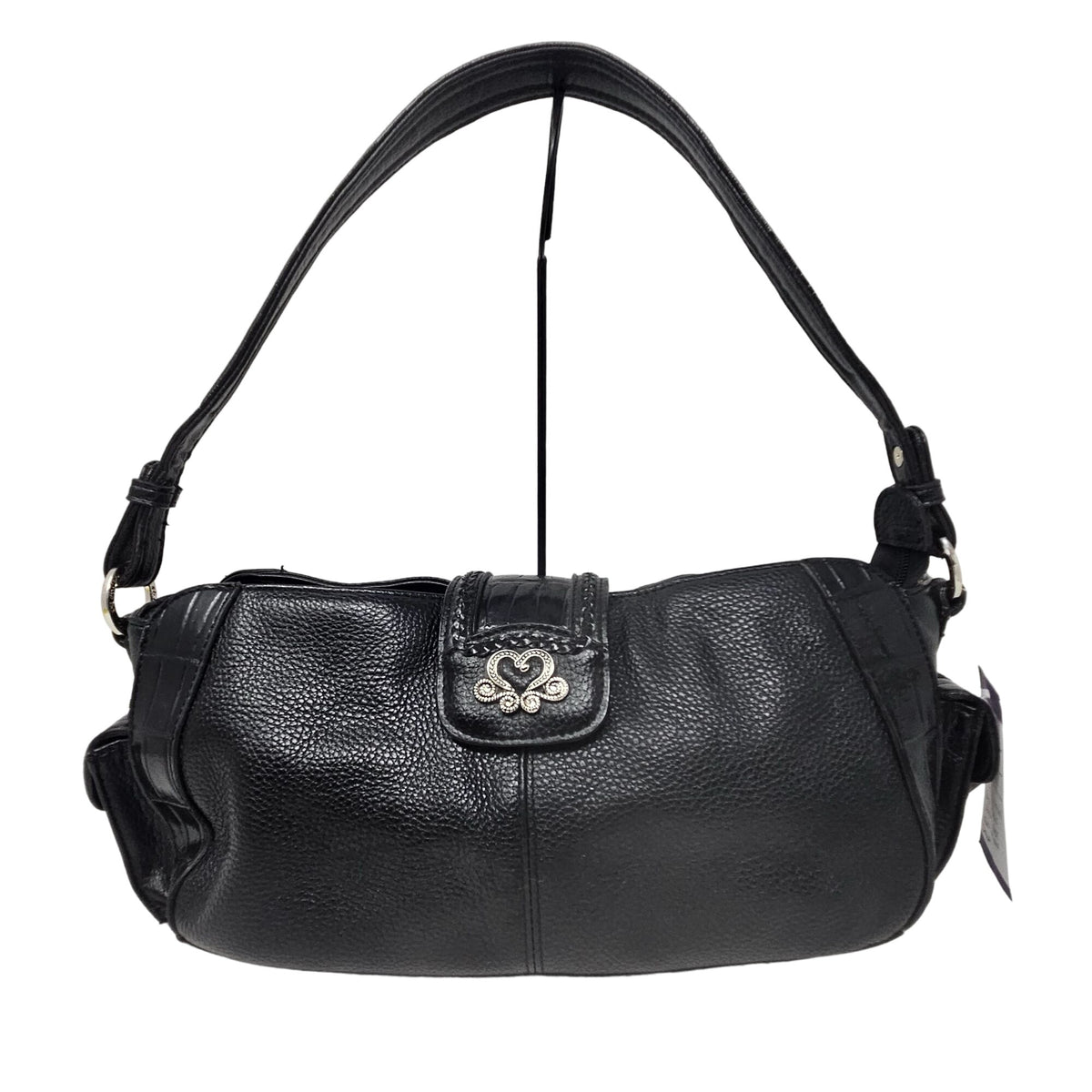 M.C. Marc Chantal Leather Purse Black Barrell Baguette Handbag Croco Gator Heart
