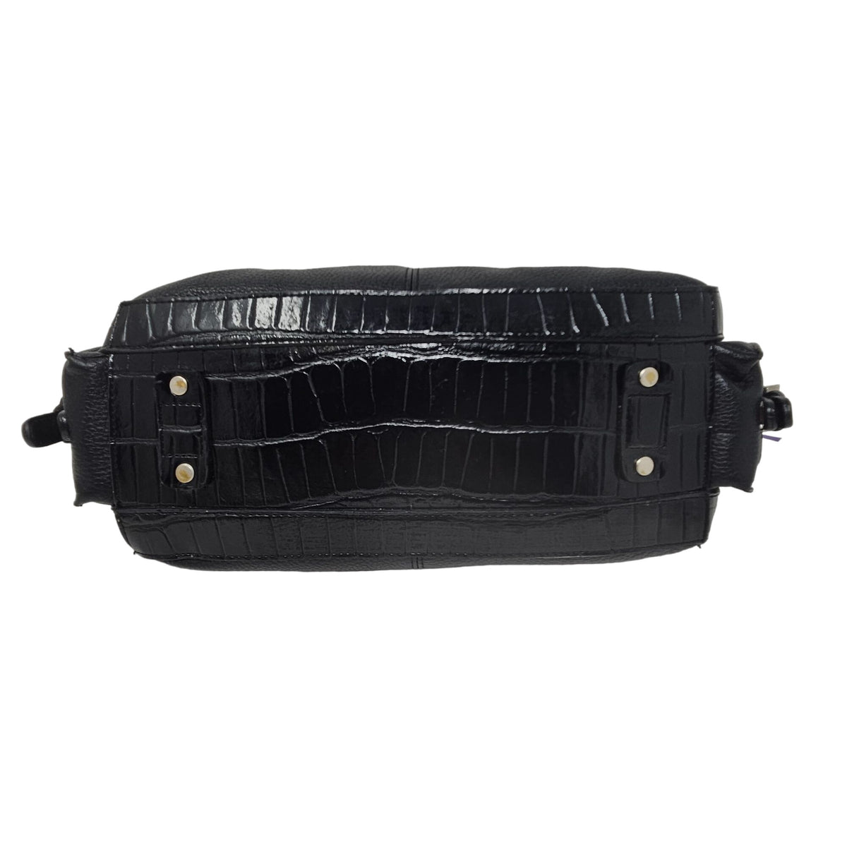 M.C. Marc Chantal Leather Purse Black Barrell Baguette Handbag Croco Gator Heart