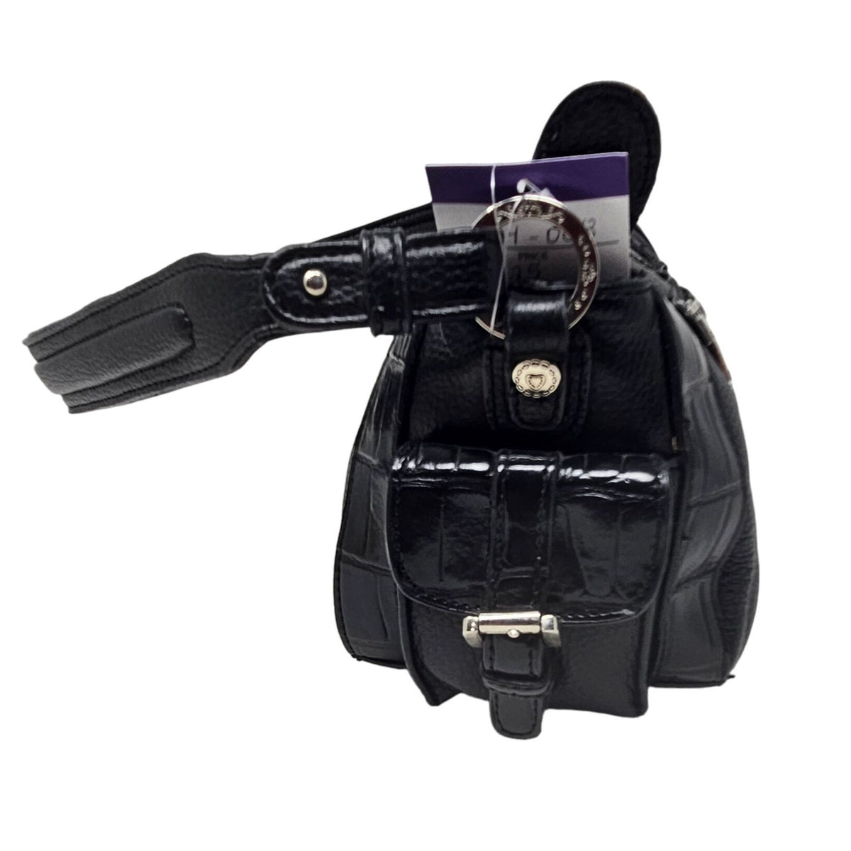 M.C. Marc Chantal Leather Purse Black Barrell Baguette Handbag Croco Gator Heart
