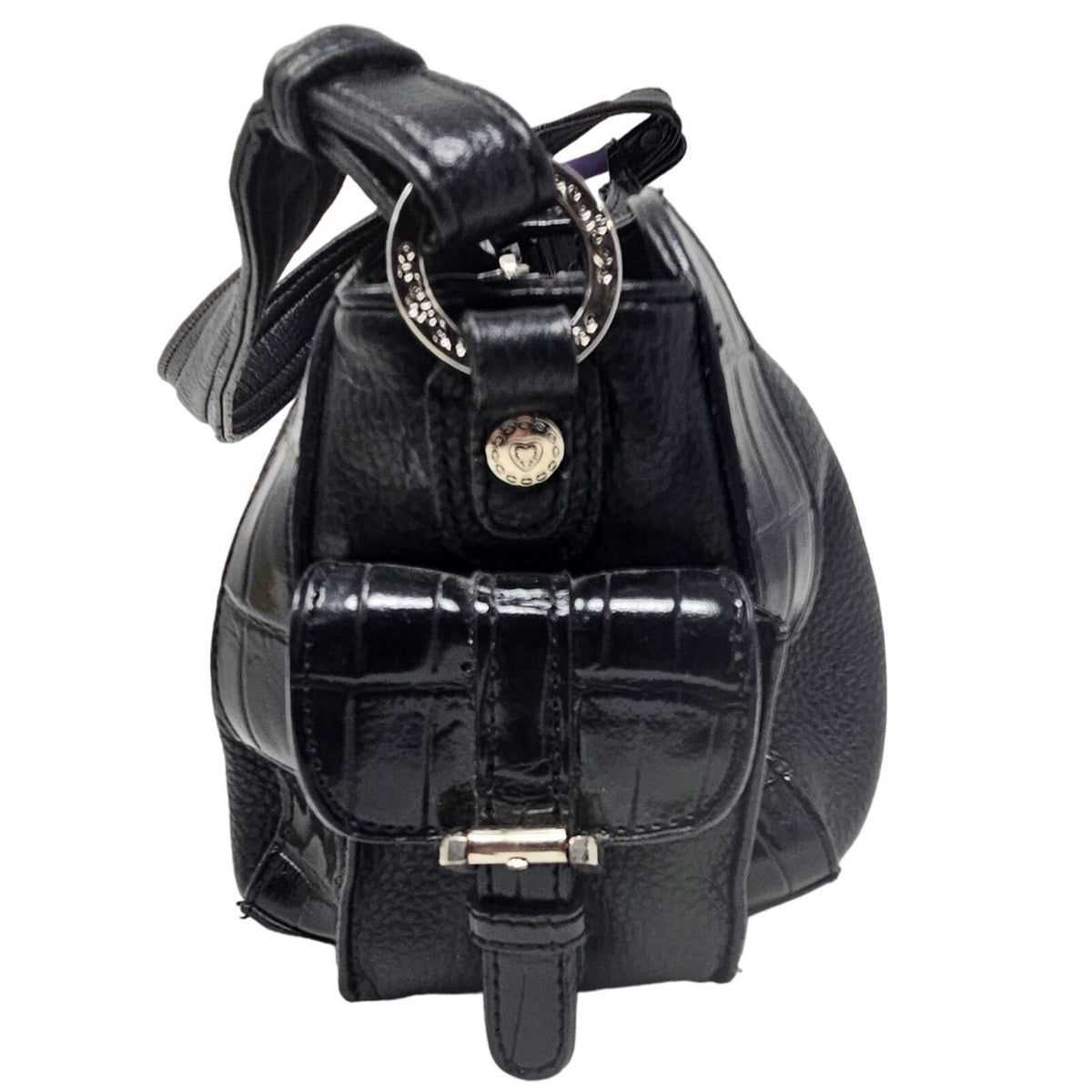 M.C. Marc Chantal Leather Purse Black Barrell Baguette Handbag Croco Gator Heart