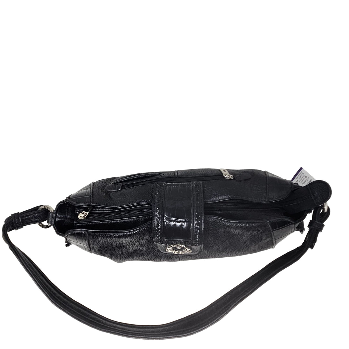 M.C. Marc Chantal Leather Purse Black Barrell Baguette Handbag Croco Gator Heart