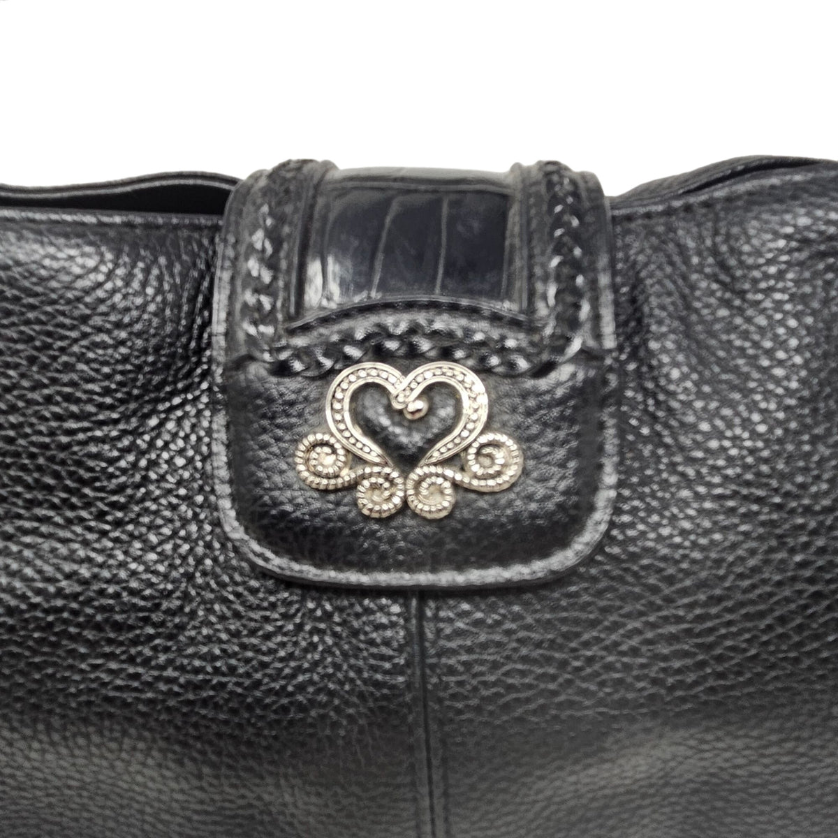 M.C. Marc Chantal Leather Purse Black Barrell Baguette Handbag Croco Gator Heart