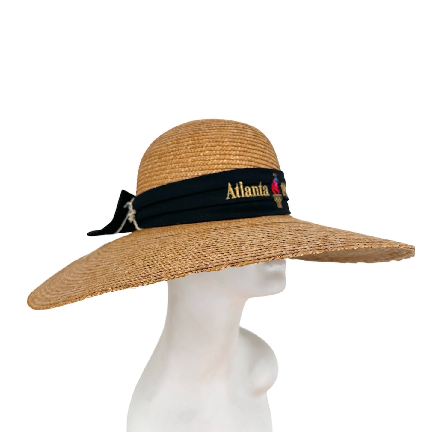 Vintage Olympic Games Collection Atlanta 1996 Straw Sun Hat Wide Brim Black Bow