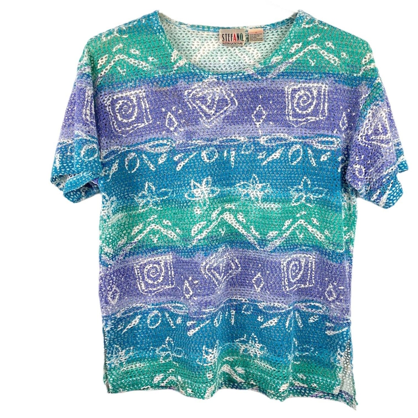 Vtg Stefano International Mesh Swim Top Short Sleeve Abstract Artsy Y2K Small