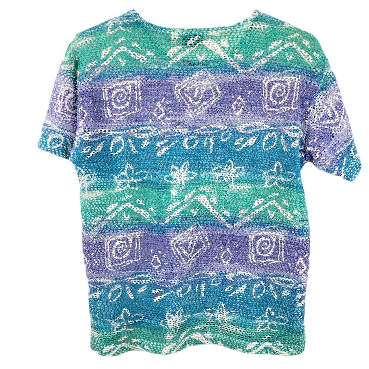 Vtg Stefano International Mesh Swim Top Short Sleeve Abstract Artsy Y2K Small