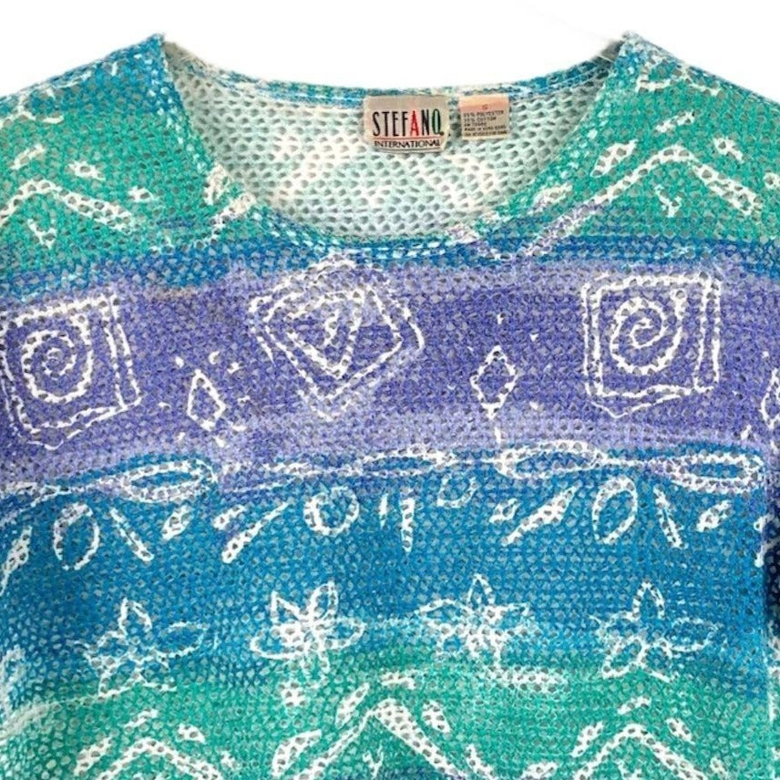 Vtg Stefano International Mesh Swim Top Short Sleeve Abstract Artsy Y2K Small