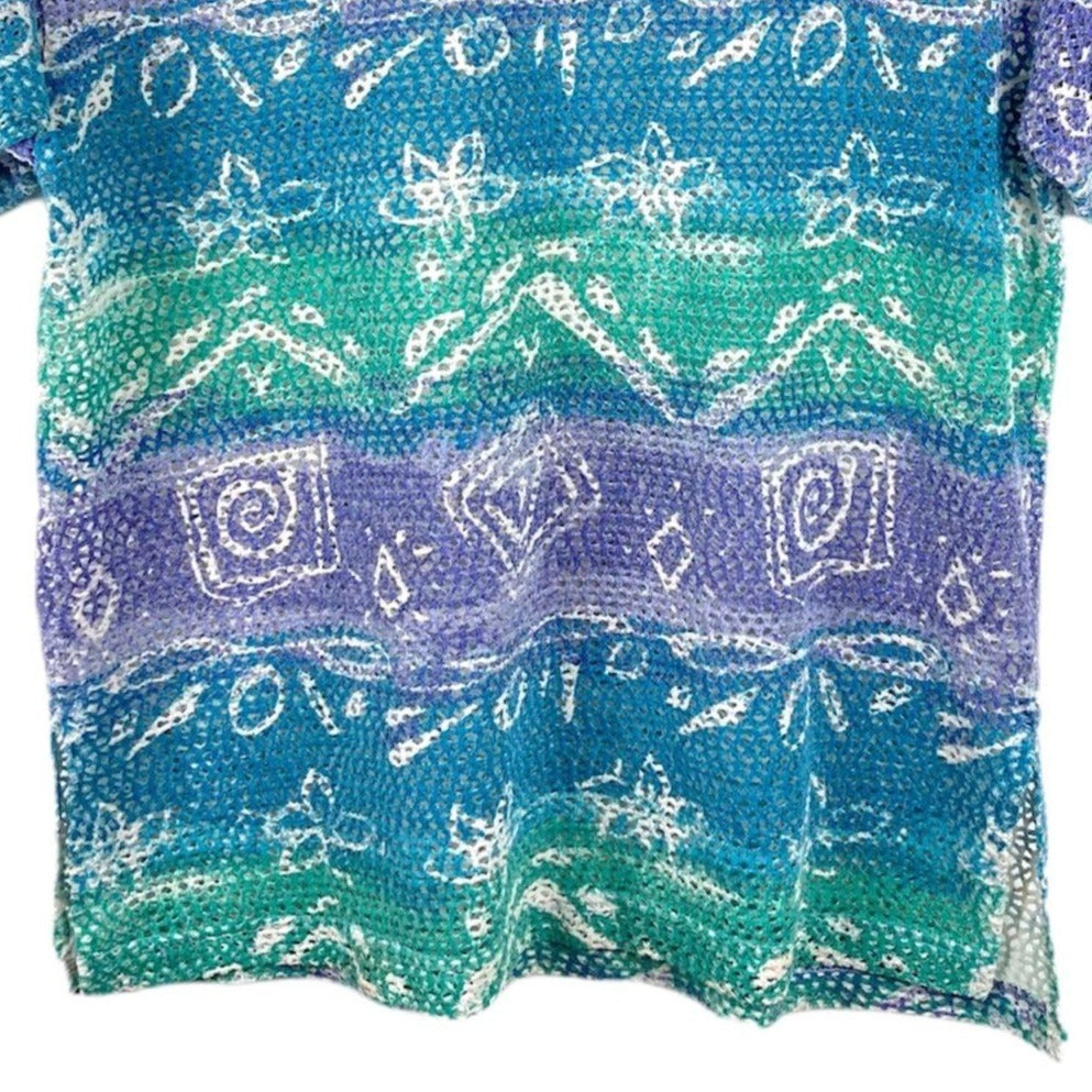 Vtg Stefano International Mesh Swim Top Short Sleeve Abstract Artsy Y2K Small