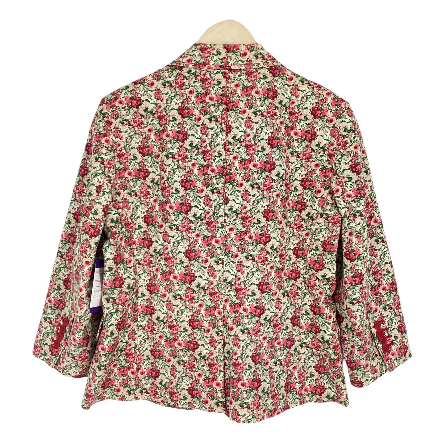 Talbots Womens 12 Floral Print Blazer 3 Button Closure Lined Pink Green White