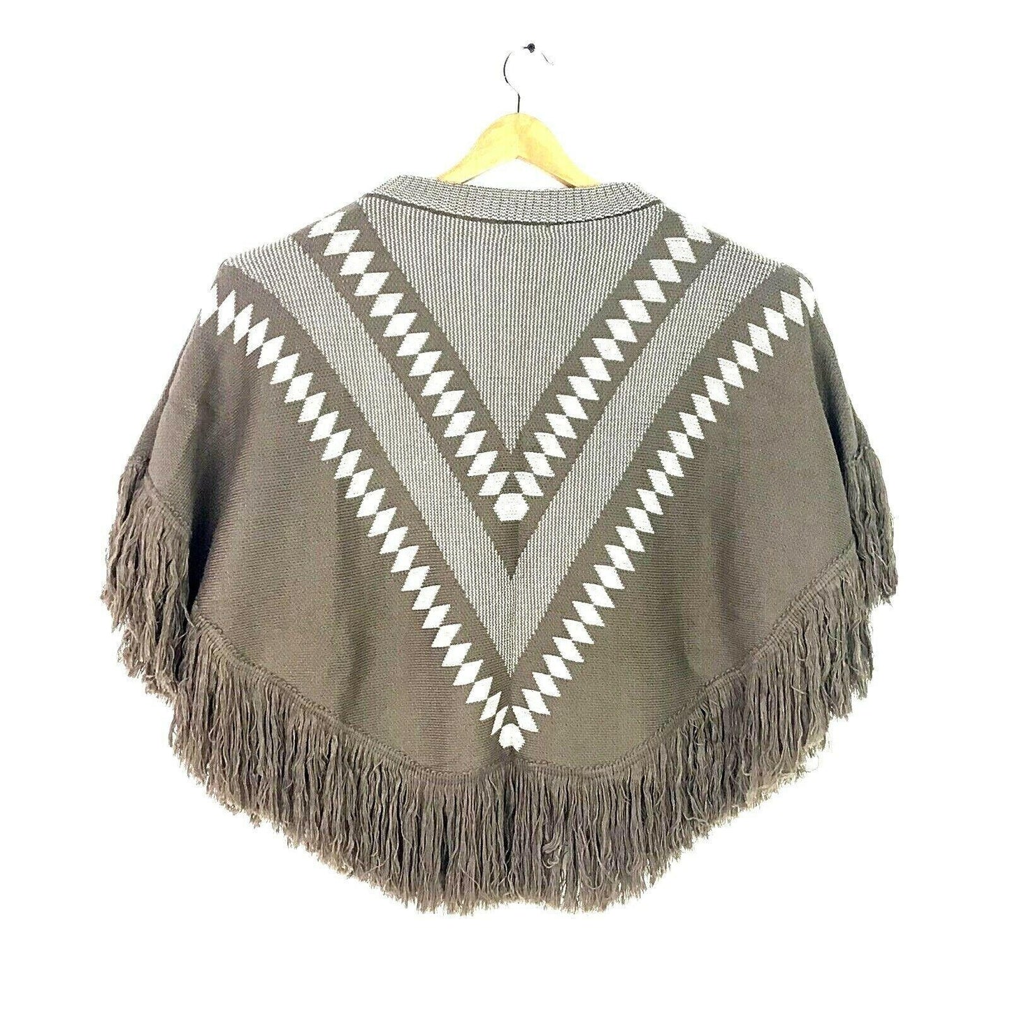 NWT Do Everything in Love Anthro Poncho Brown Fringe Sweater BOHO Festival Aztec