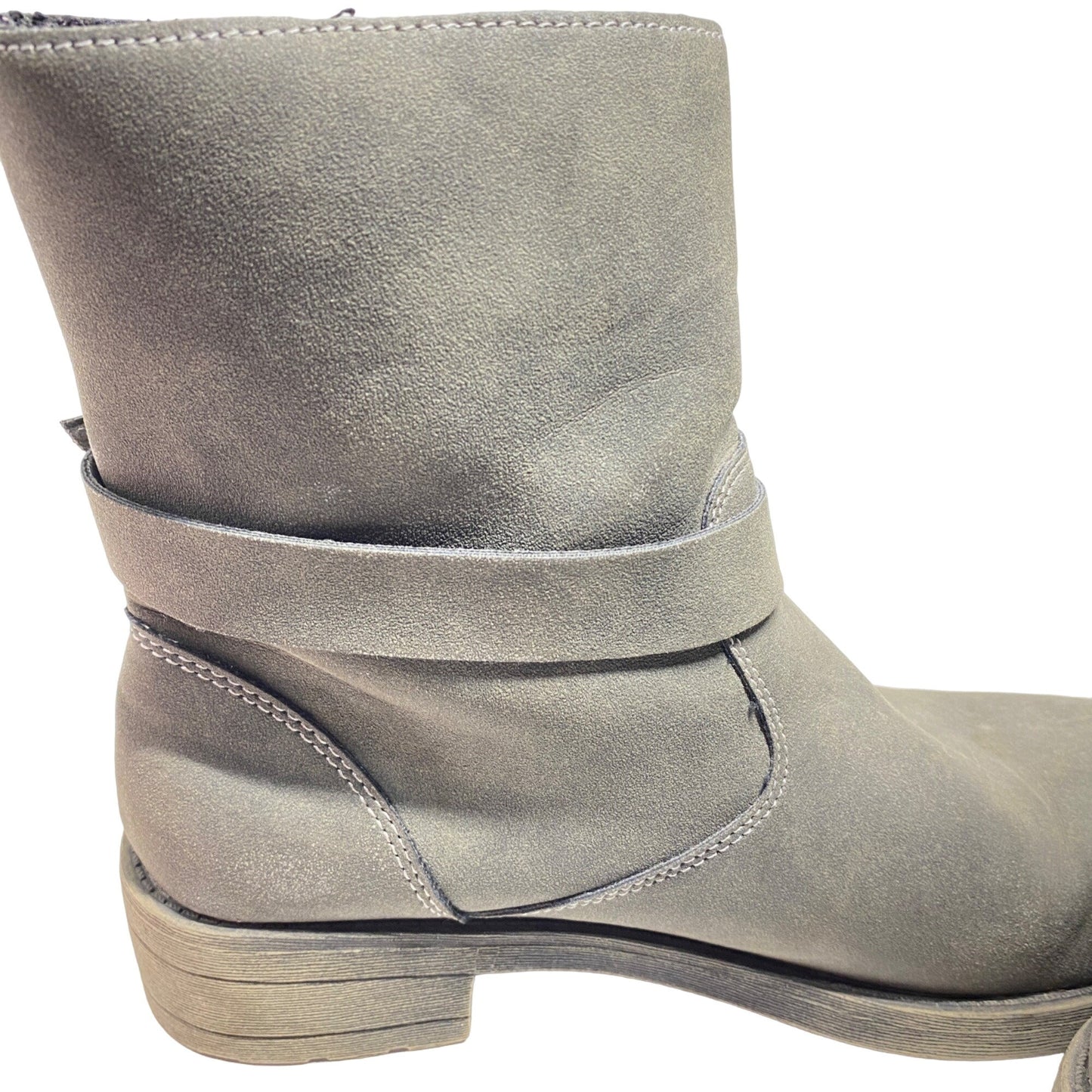 Rocket Dog Womens Size 9 Gray Faux Suede Leather Moto Boots Side Zip Buckle