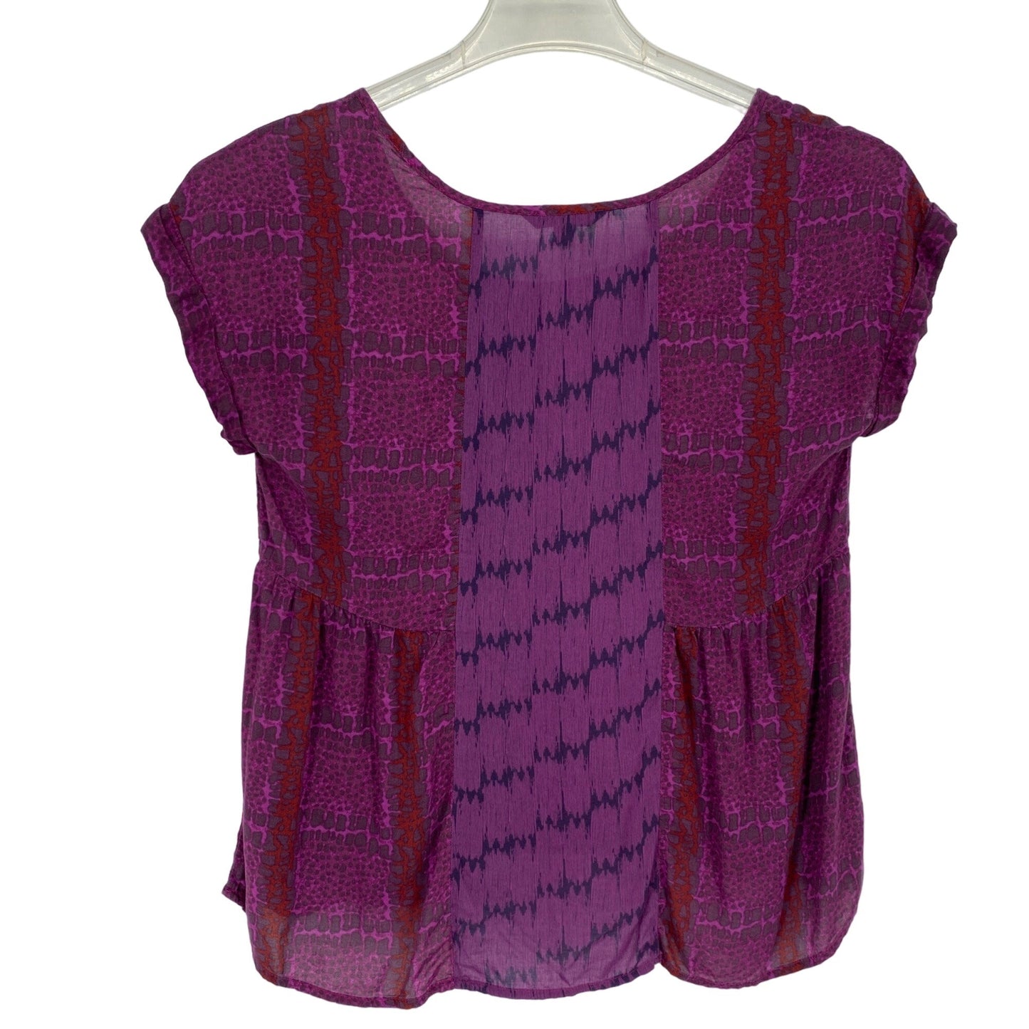 American Eagle Womens XS Purple Maroon Blouse Short Cuff Sleeve Baby Doll Top