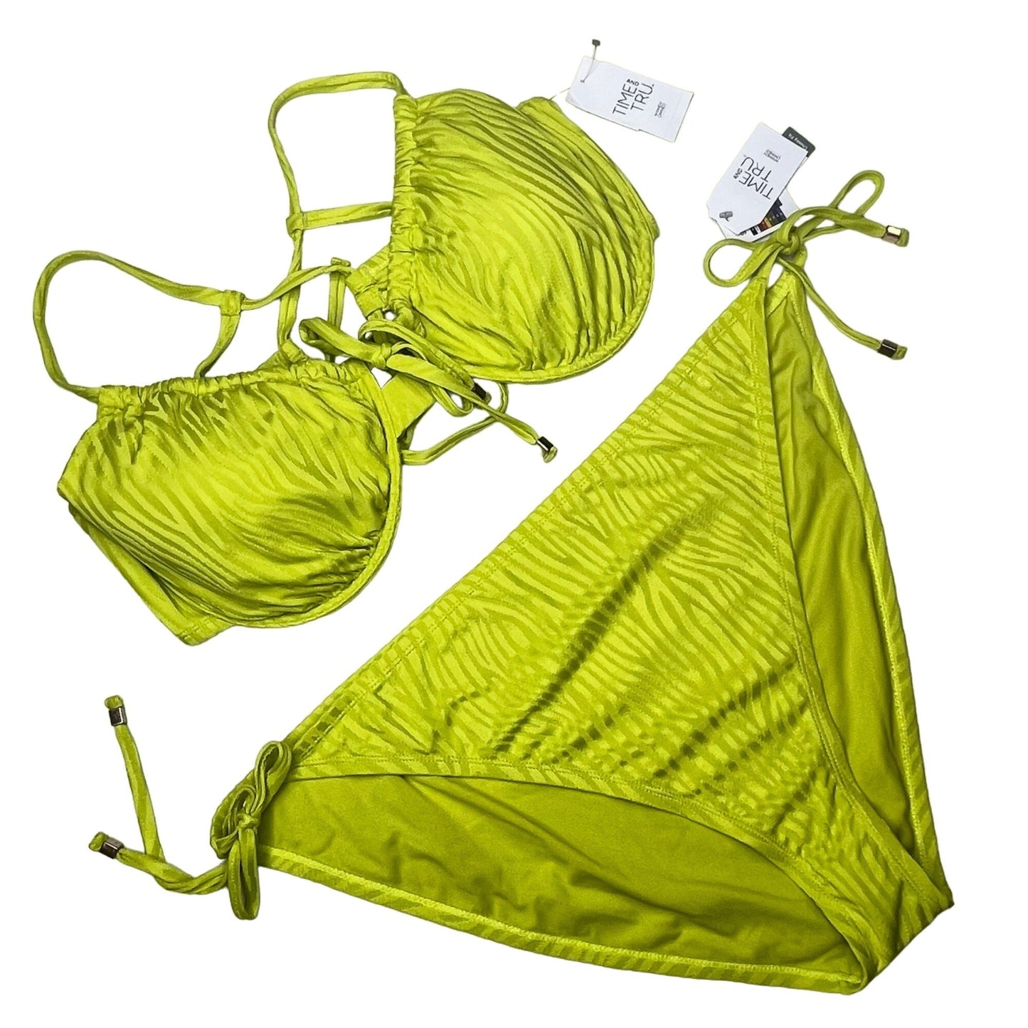 NWT Time and Tru 3XL Lime Green Bikini Low Rise Bottoms Underwire Swimwear