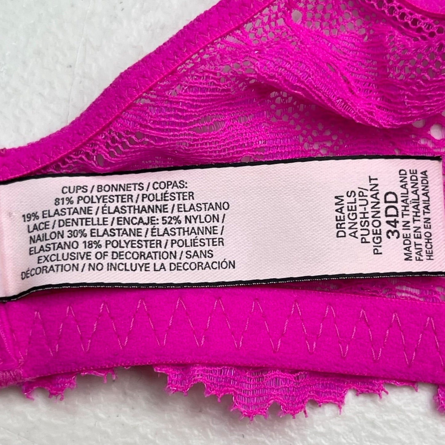 Victorias Secret 34DD Hot Pink Dream Angels Push Up Bra Lace Underwire Intimates