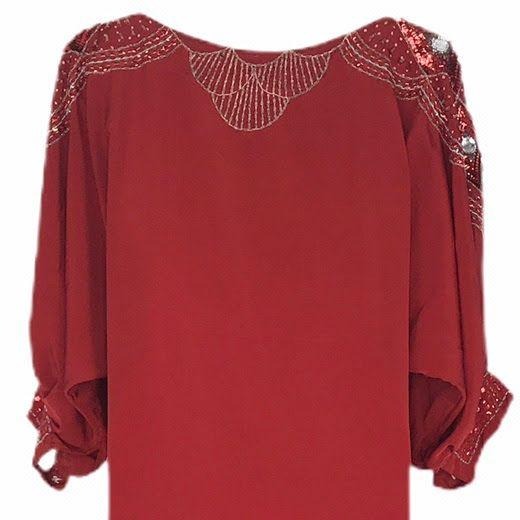 Red Maxi Column Dress Beaded 3/4 Sleeve Arabic Kaftan Islamic Muslim Embellished