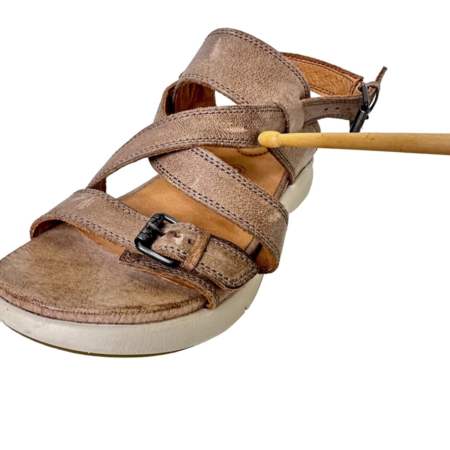 Bussola Jamaica 7.5/38 Jenny Leather Sandals Dakota Taupe Strappy Comfort Buckle