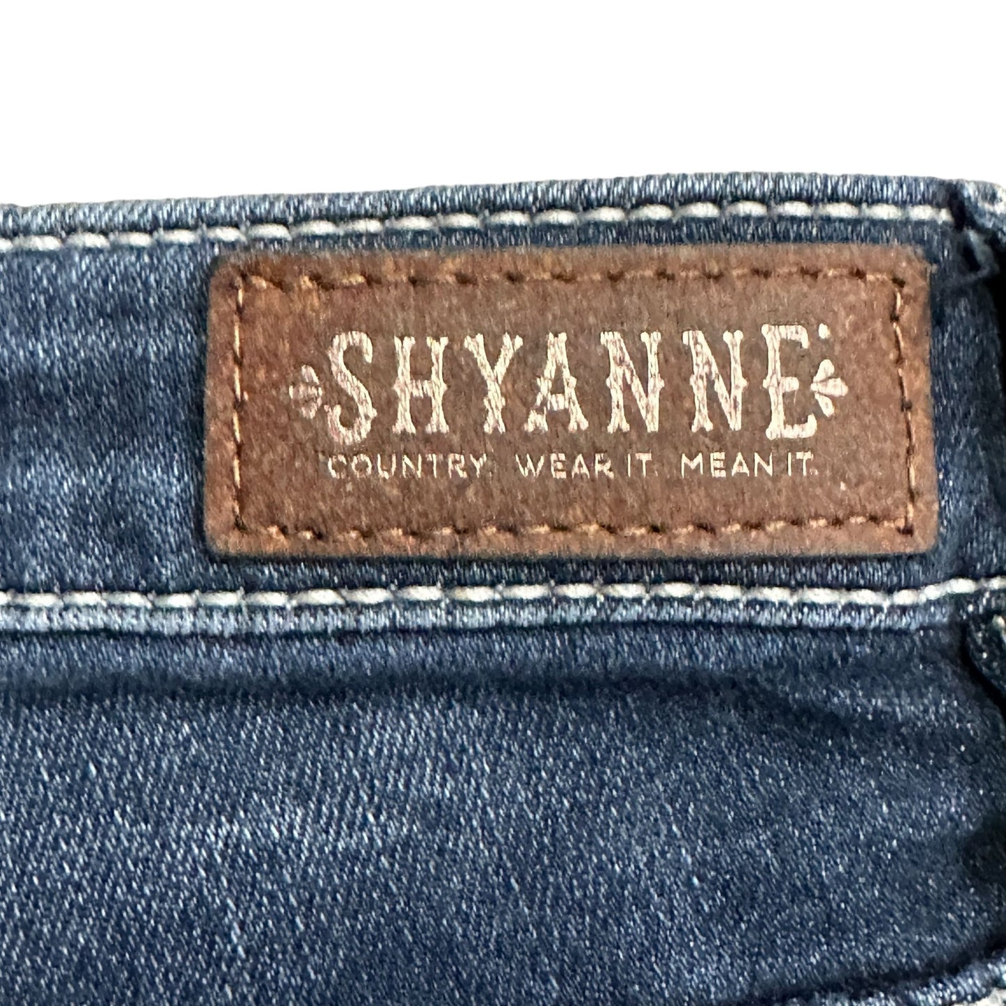 SHYANNE Womens 30 Blue Jeans Bootcut Western Thick Stitch Aztec Embroidered