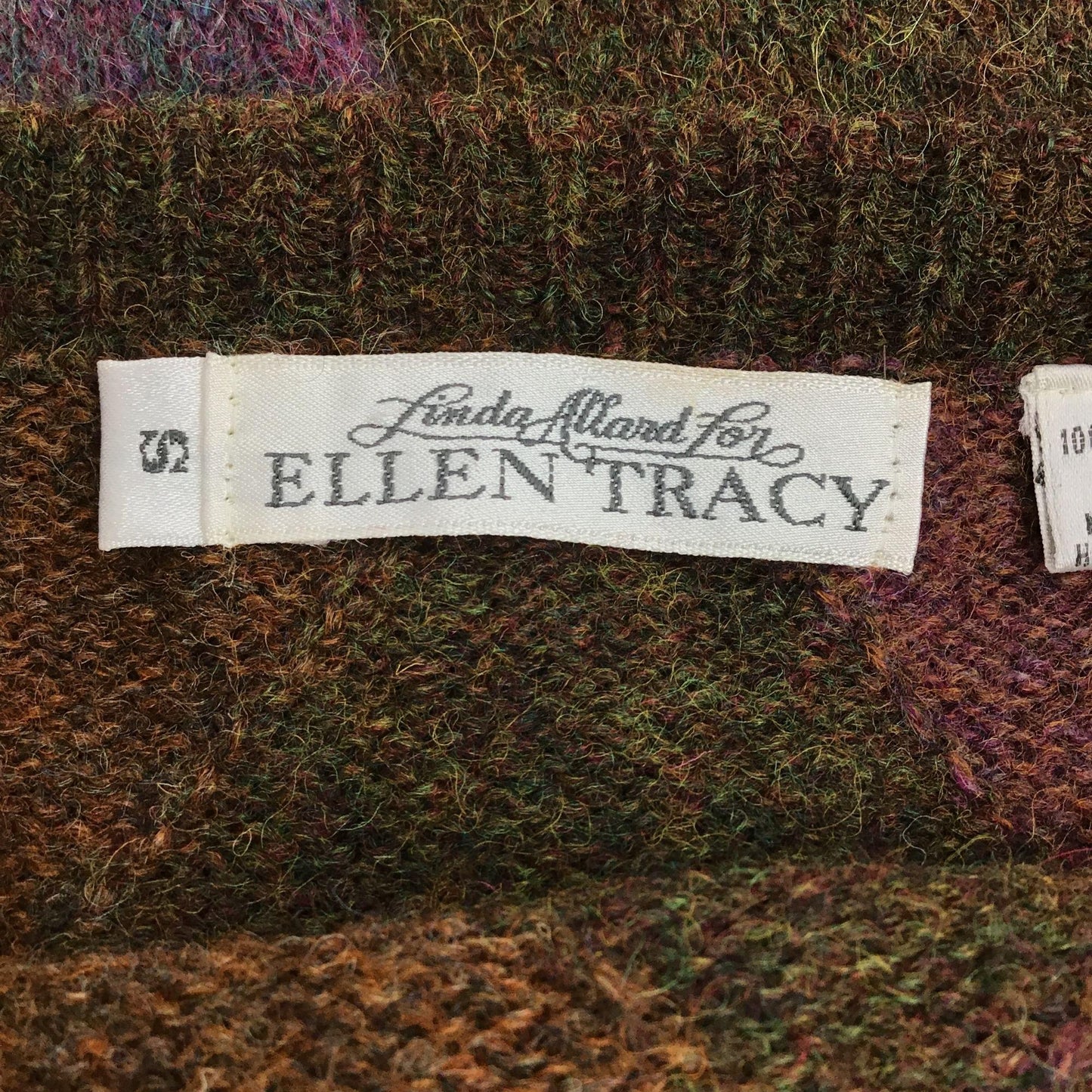 Vintage Ellen Tracy Womens S Wool Pullover Sweater Boat Neck Purple Brown Blue