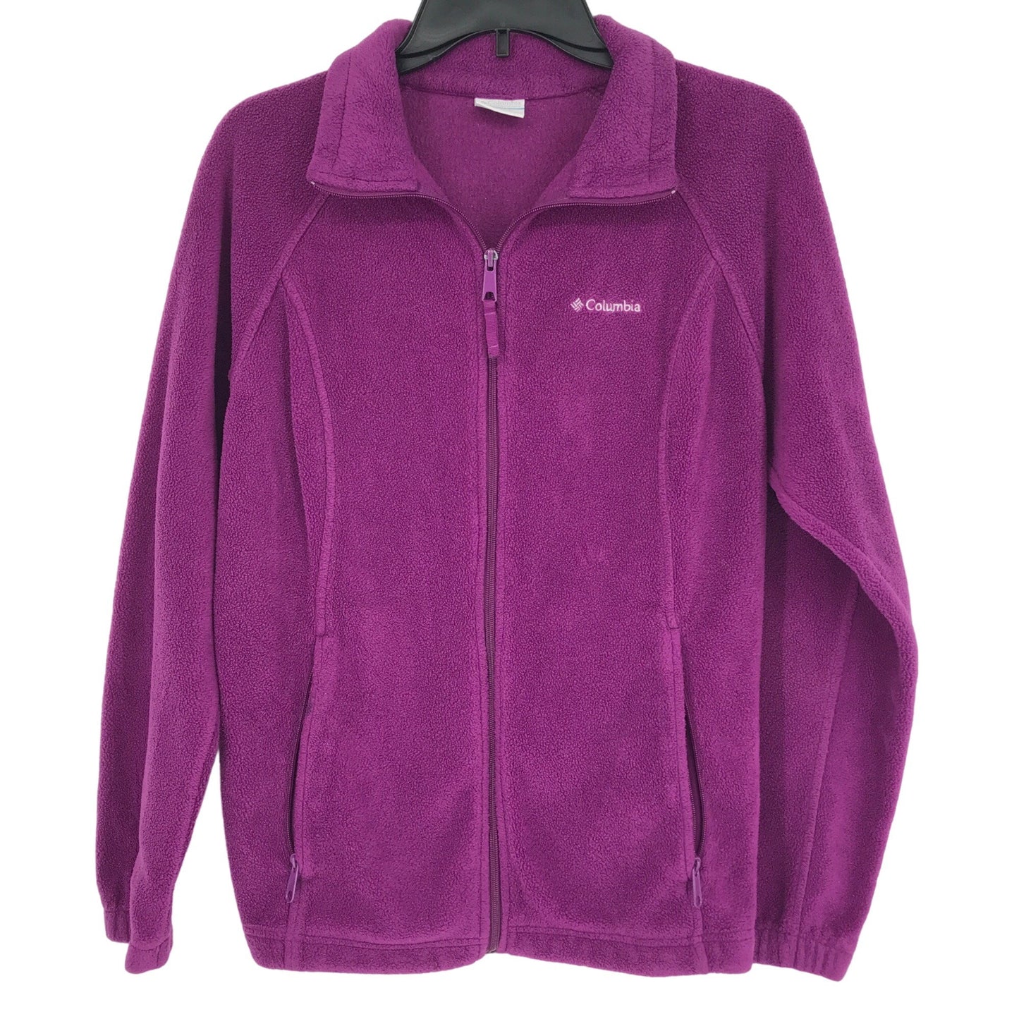 Columbia Womens L Full Zip Up Fleece Jacket Purple Mock Neck Long Sleeves Winter