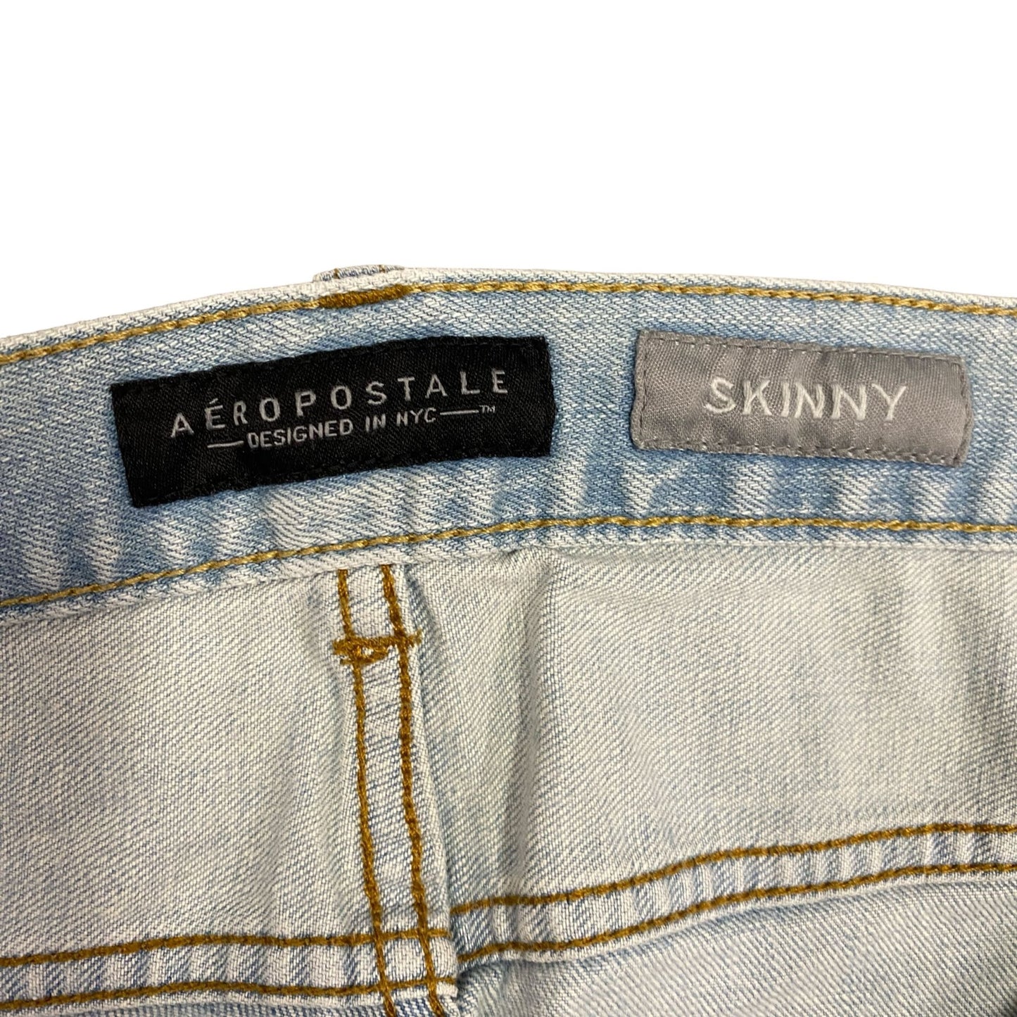 Aeropostale 32x32 Skinny Fit Blue Jeans Light Wash Distressed Stretch Denim