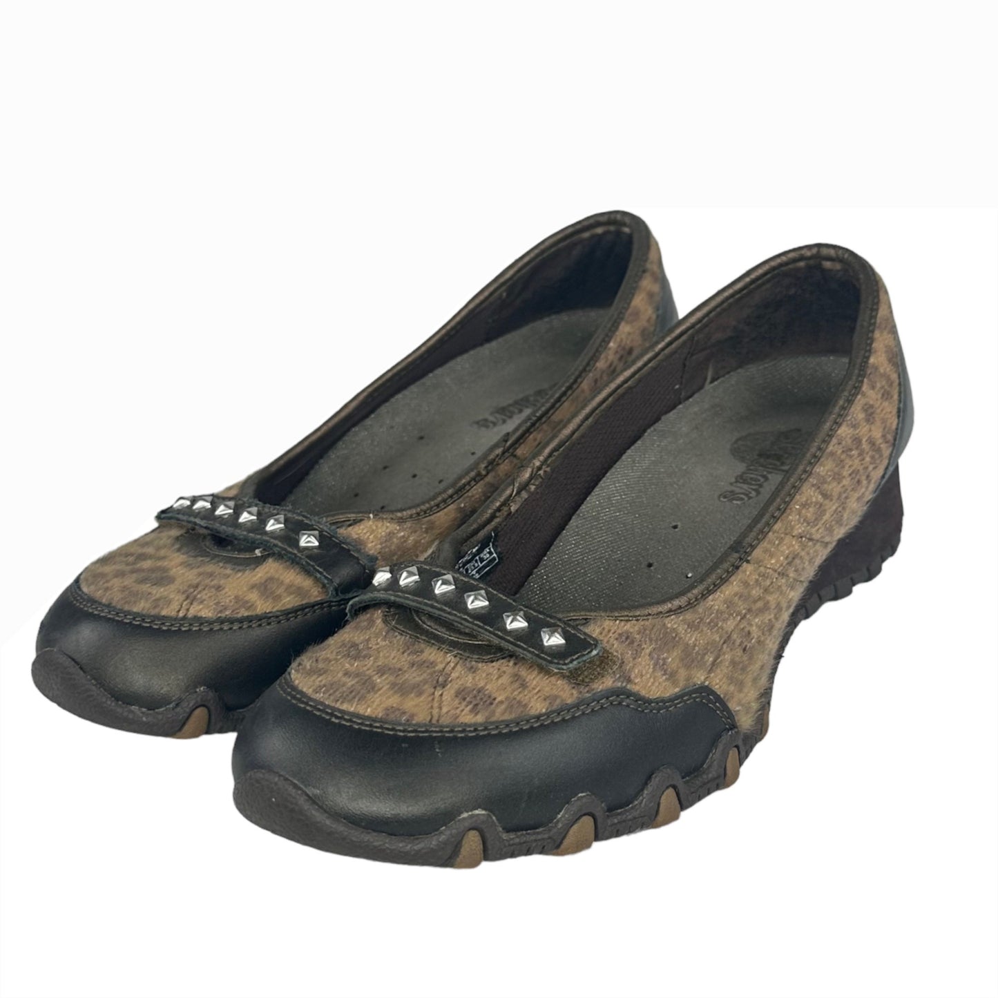 Sketchers Womens 6.5 Brown Leather Slip On Wedges Animal Print Calf Hair SN21184