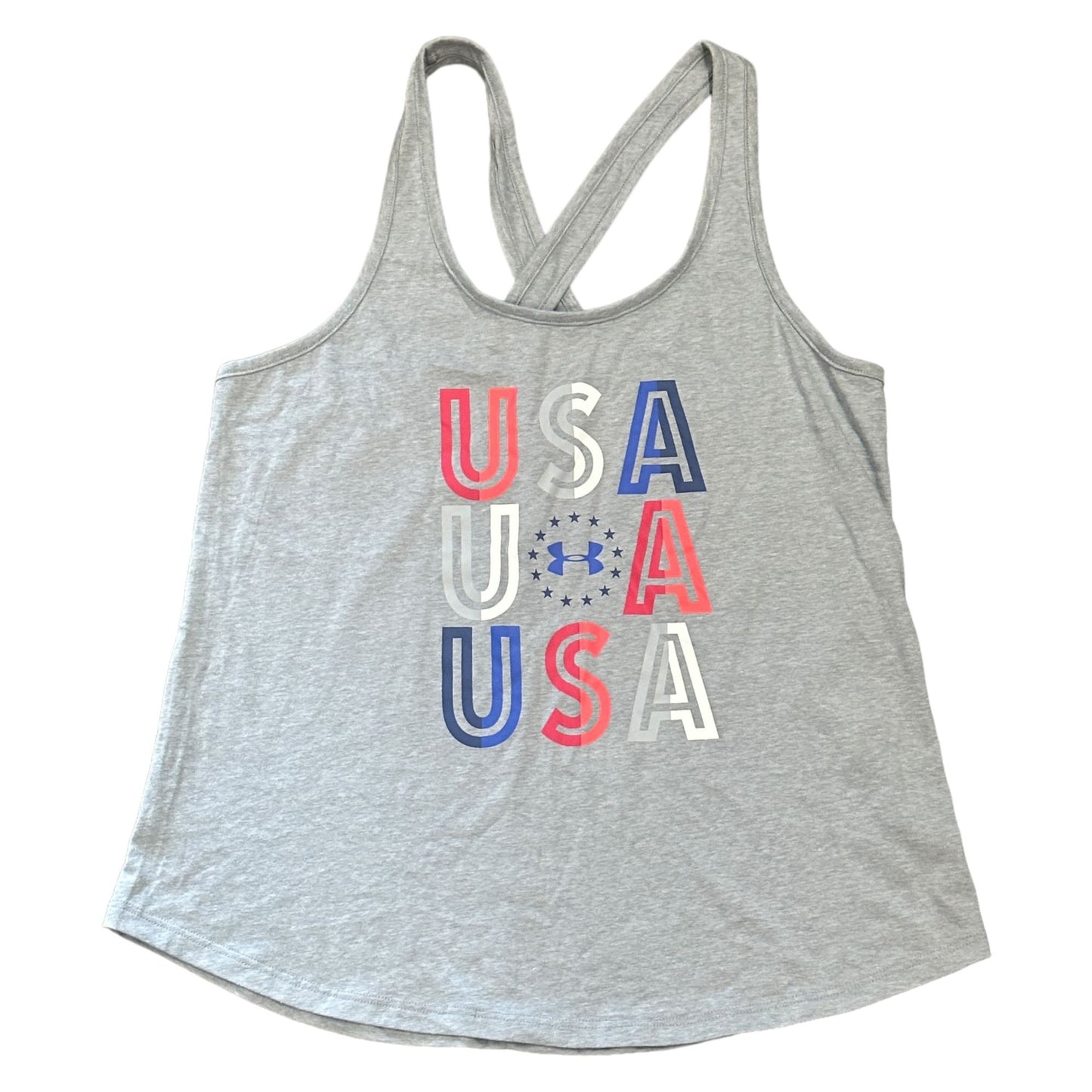 Under Armour Womens M UA Freedom USA Champ Gray Tank Shirt 1353985-036