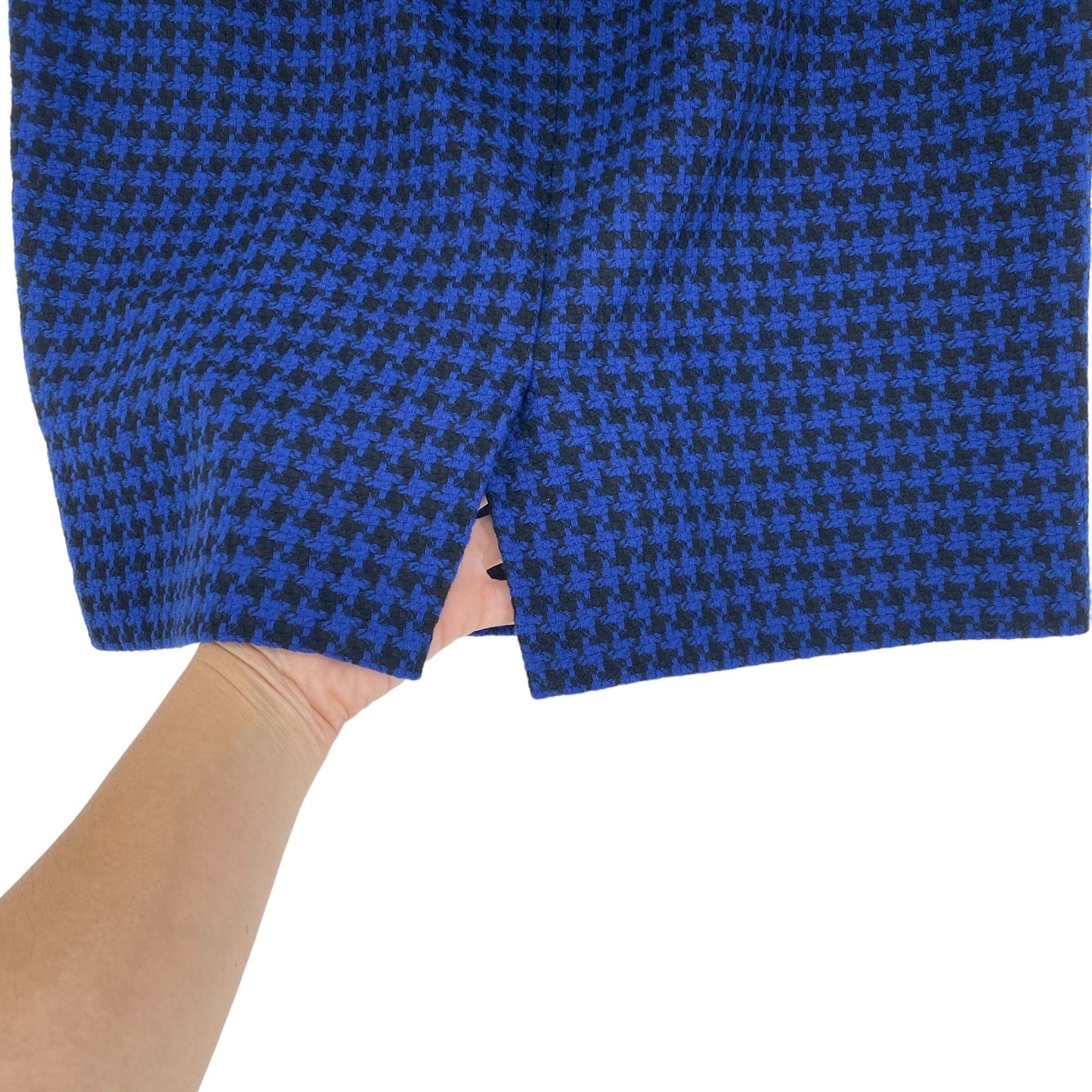 Ann Taylor 12 Blue Houndstooth Pencil Skirt Wool Blend Lined Career Office