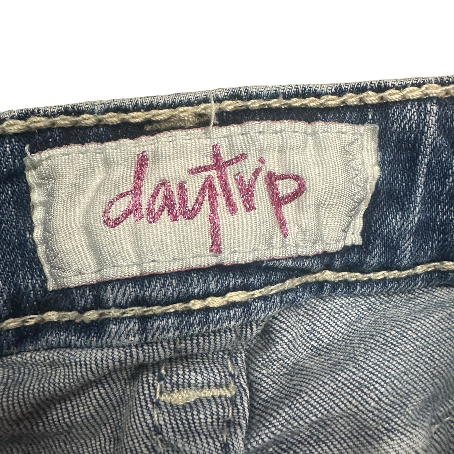 Daytrip Girls 7 Blue Skinny Jeans Rhinestone Sequin Thick Stitch Distressed