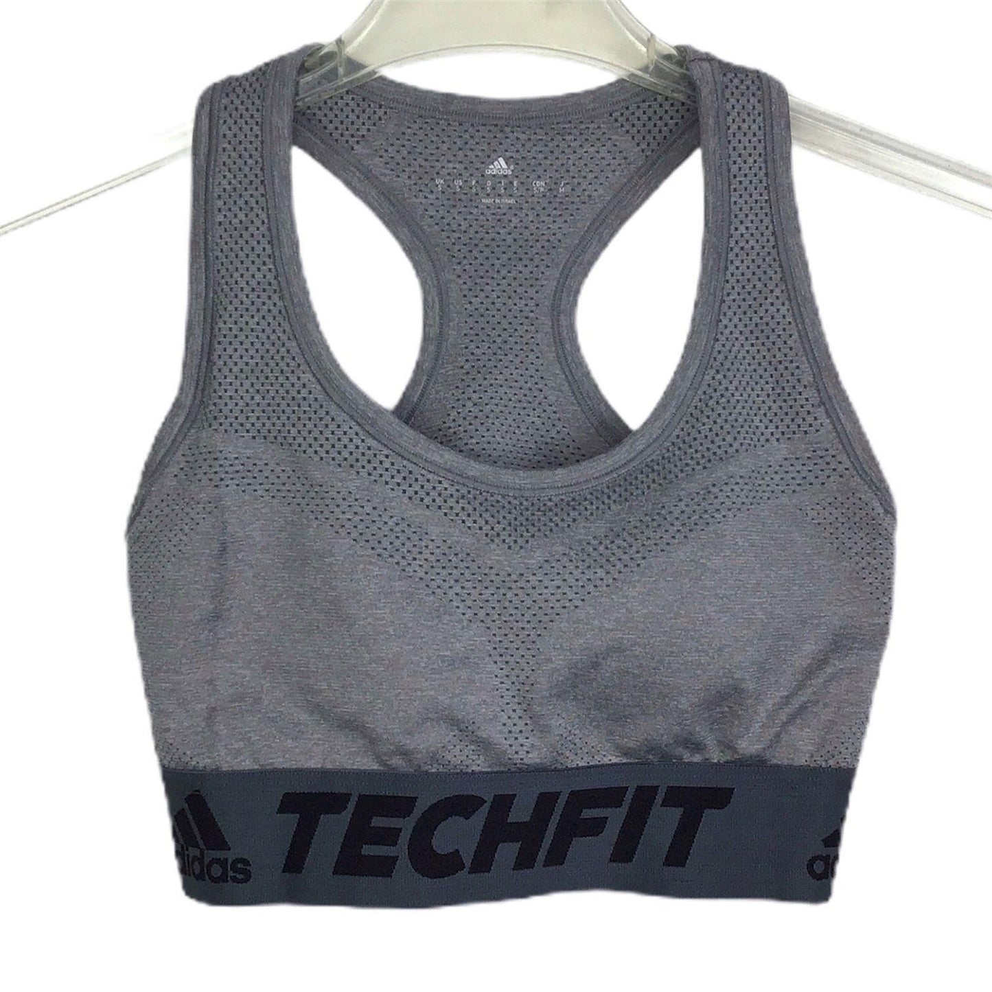 Adidas Athletic Tech Fit Sports Bra Small Racerback Yoga Running Gym Gray Black