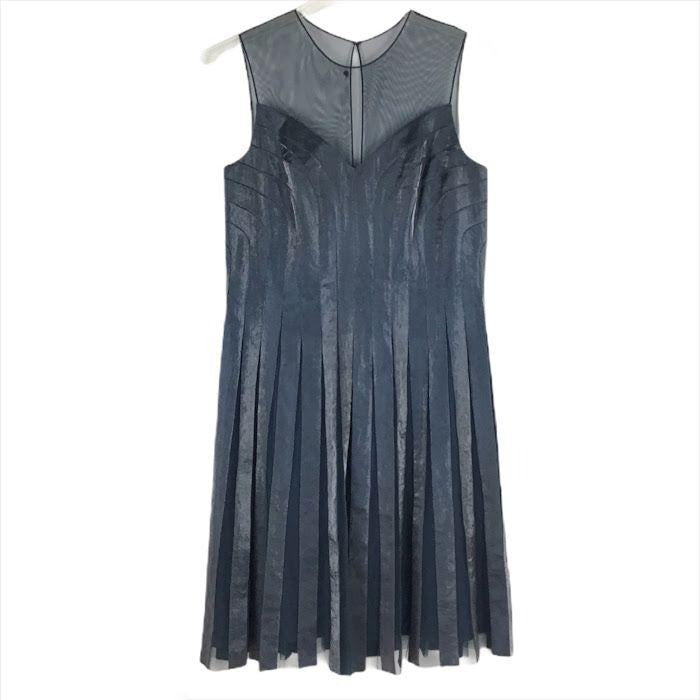 Adrianna Papell Cocktail Dress Metallic Blue 14 Sleeveless Semi Sheer Chic Glam
