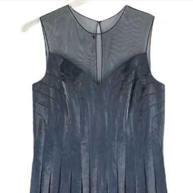 Adrianna Papell Cocktail Dress Metallic Blue 14 Sleeveless Semi Sheer Chic Glam