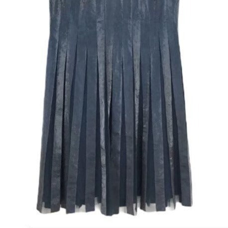 Adrianna Papell Cocktail Dress Metallic Blue 14 Sleeveless Semi Sheer Chic Glam