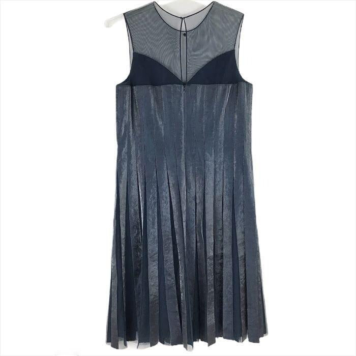 Adrianna Papell Cocktail Dress Metallic Blue 14 Sleeveless Semi Sheer Chic Glam