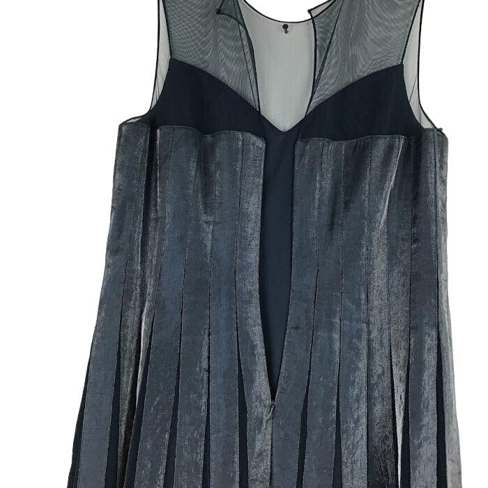 Adrianna Papell Cocktail Dress Metallic Blue 14 Sleeveless Semi Sheer Chic Glam