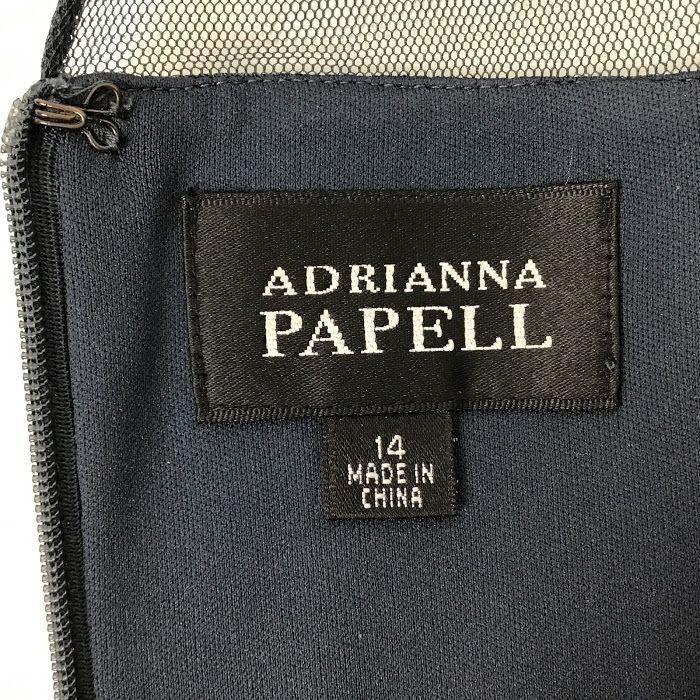 Adrianna Papell Cocktail Dress Metallic Blue 14 Sleeveless Semi Sheer Chic Glam