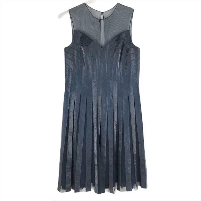 Adrianna Papell Cocktail Dress Metallic Blue 14 Sleeveless Semi Sheer Chic Glam