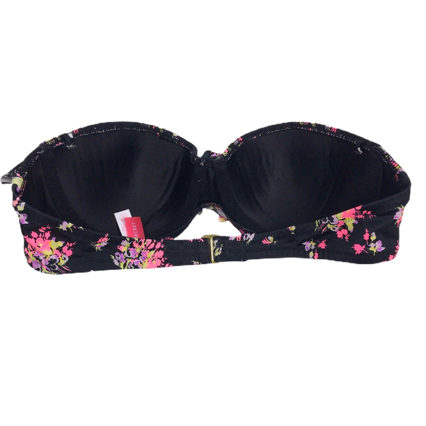 Victorias Secret 34A Ruffle Bandeau Bikini Top Pink Floral Black Polka Dot