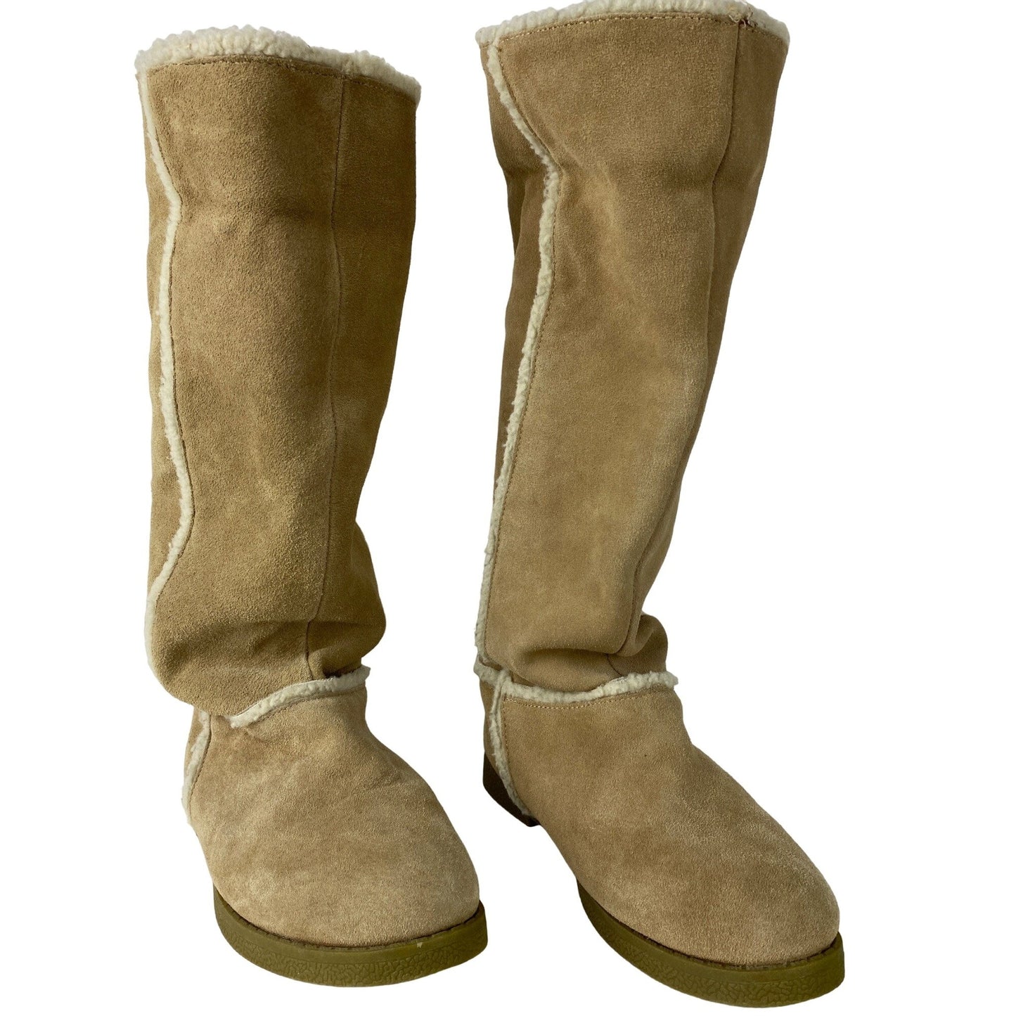 Xhilaration Size 7 Womens Tan Genuine Suede Knee High Boots Faux Fur Lining