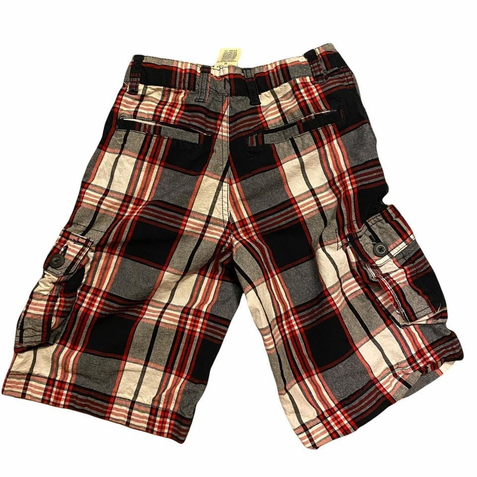 Old Navy & Faded Glory Boys 10 Adjustable Waist Cargo Shorts Gray Red Blue Plaid