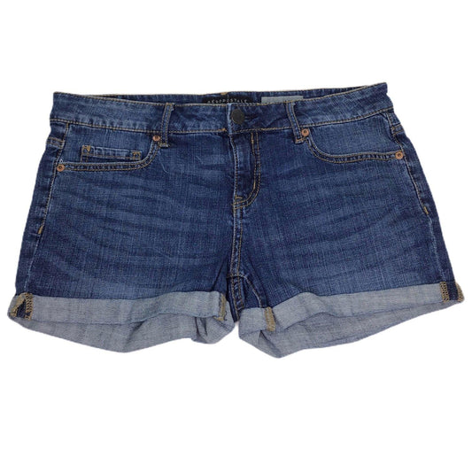 Aeropostale Womens 8 Midi Jean Shorts Rolled Cuffs 3" Inseam Dark Wash Denim