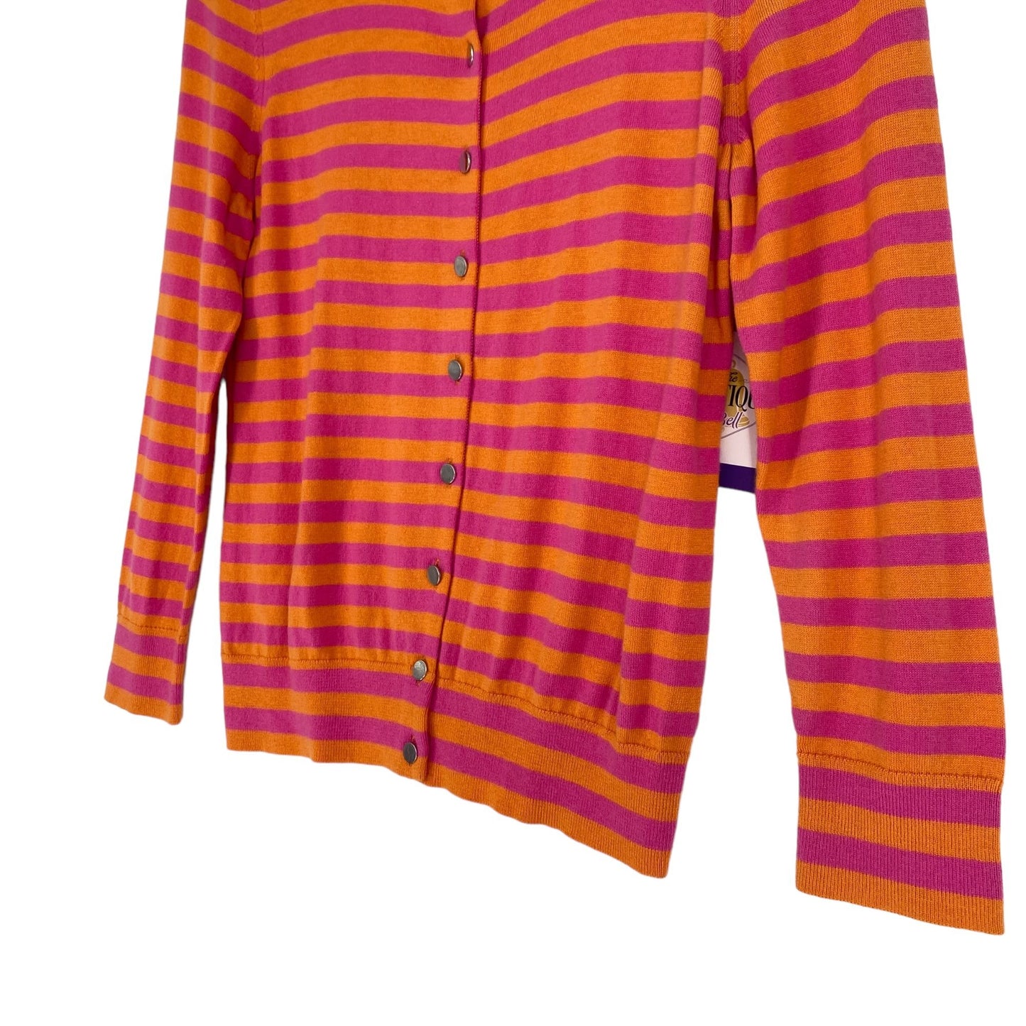 Banana Republic Womens M Front Button Cardigan Sweater Pink Orange Striped Silk