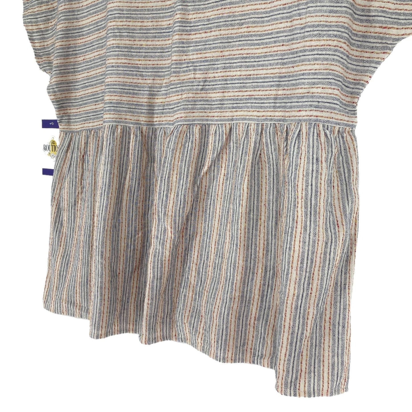 Andree By Unit L Linen Cotton Babydoll Top Summer Monica Stripe Blue Rust