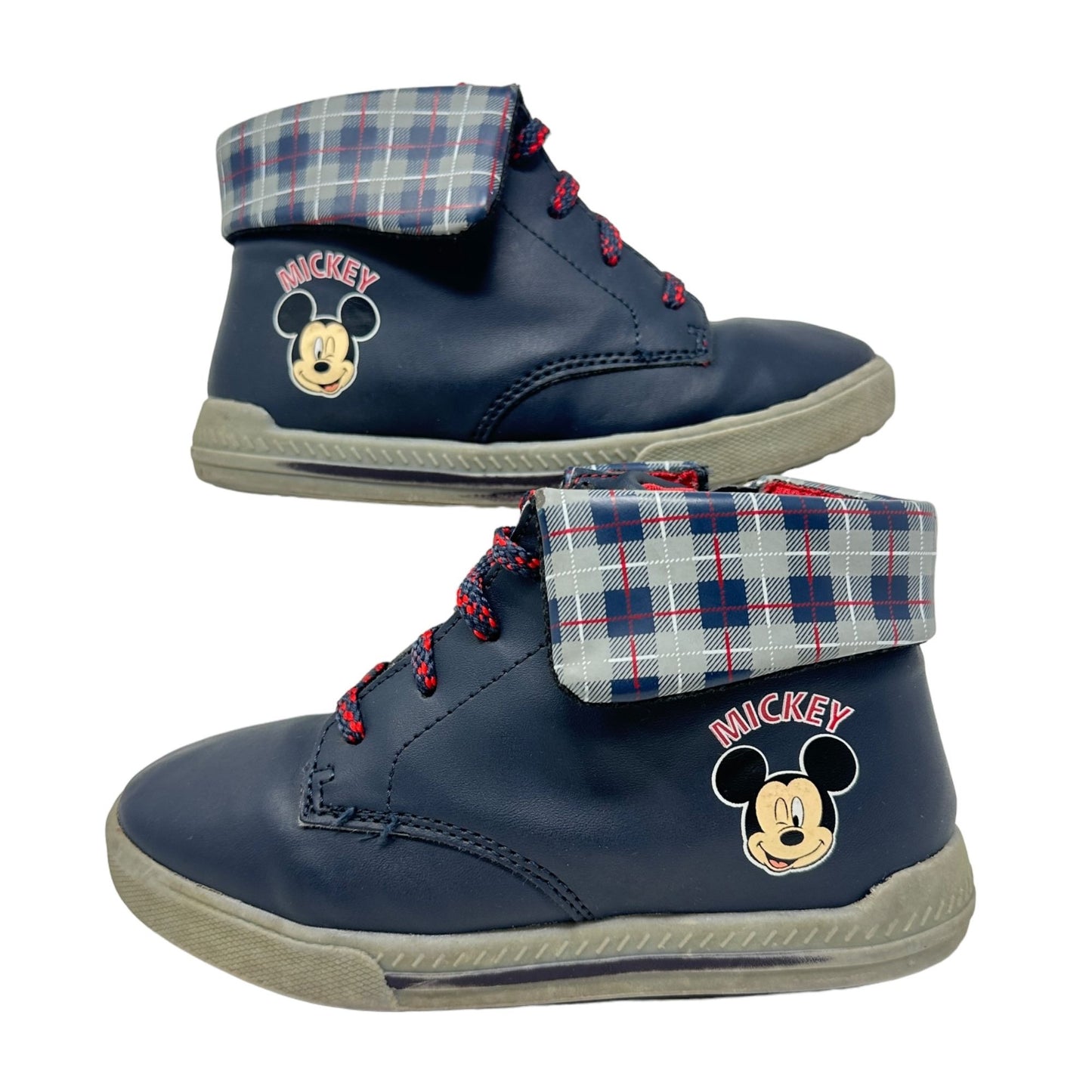 Disney Boys 12 Mickey Mouse Lace Up Boots Blue Red Plaid Round Toe Casual