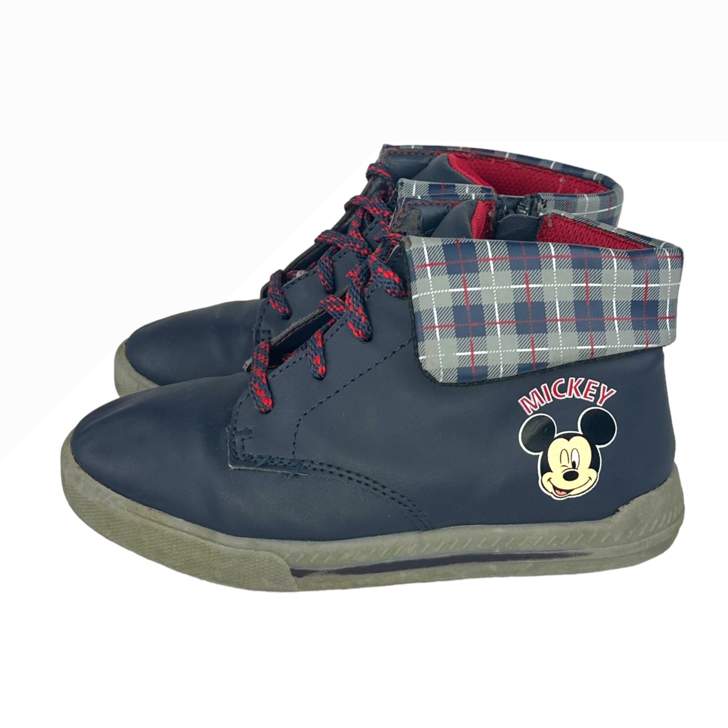 Disney Boys 12 Mickey Mouse Lace Up Boots Blue Red Plaid Round Toe Casual